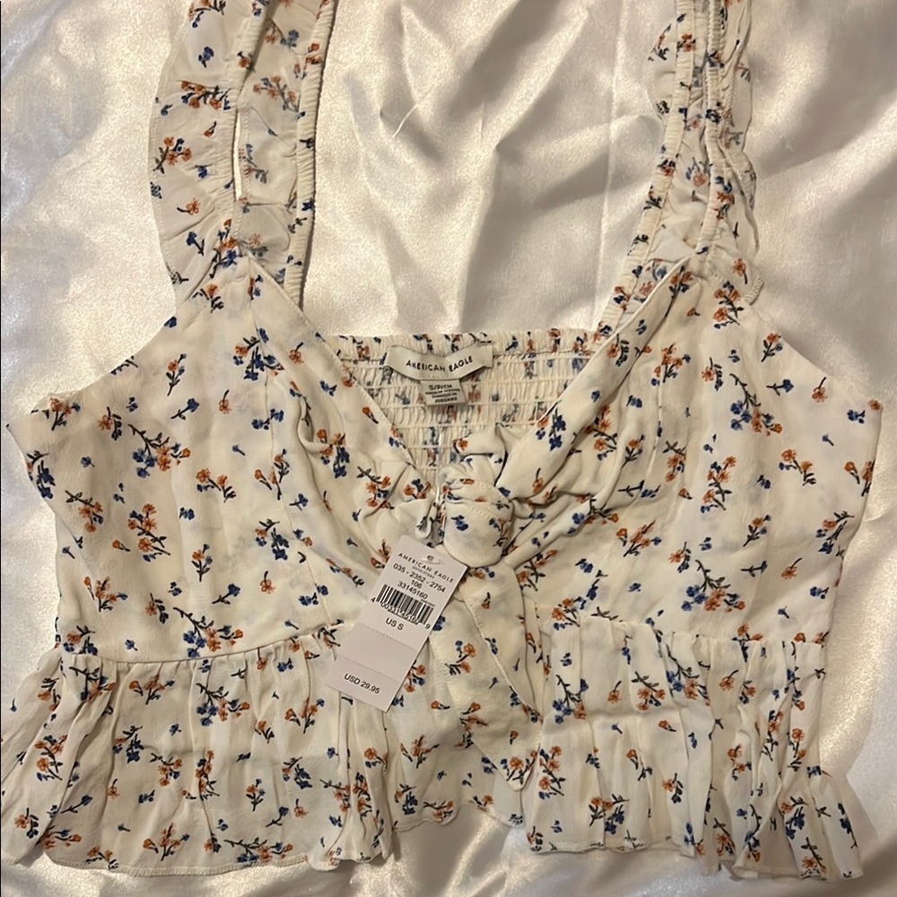 American Eagle Outfitters Cream Sleeveless Crop Top Bib Collar NWT$30